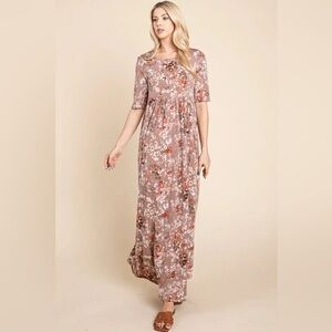 BOMBOM Printed Shirred Maxi Dress
